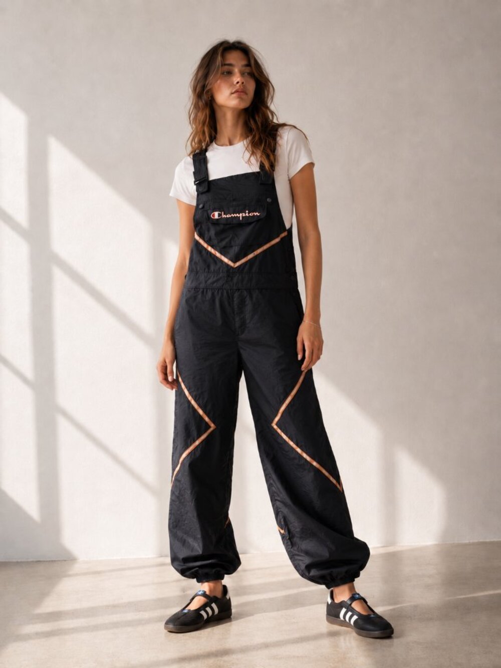 CHAMPION Nylon Overalls Jumpsuit Rose Gold